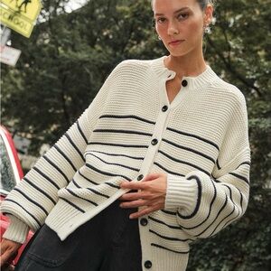 Alex Mill Cream and Black Striped Cardigan